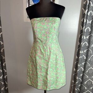 Vineyard Vines Strapless Mini Dress Mint Green/ Pink Floral Starfish Design SZ10